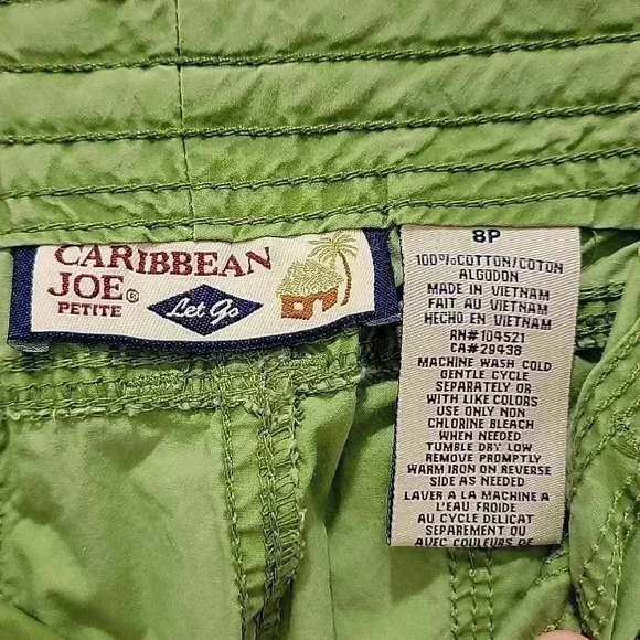 Caribbean Joe Cargo Lime Green Cotton Embroidered Detail Size 8P - Picture 3 of 8
